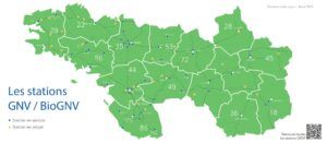 Carte des stations GNV bioGNV en Bretagne et Pays de la Loire